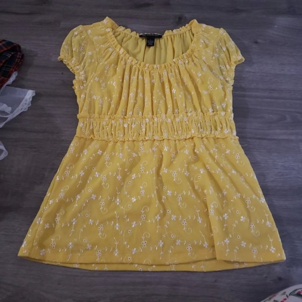 Yellow floral empire waist / peplum top